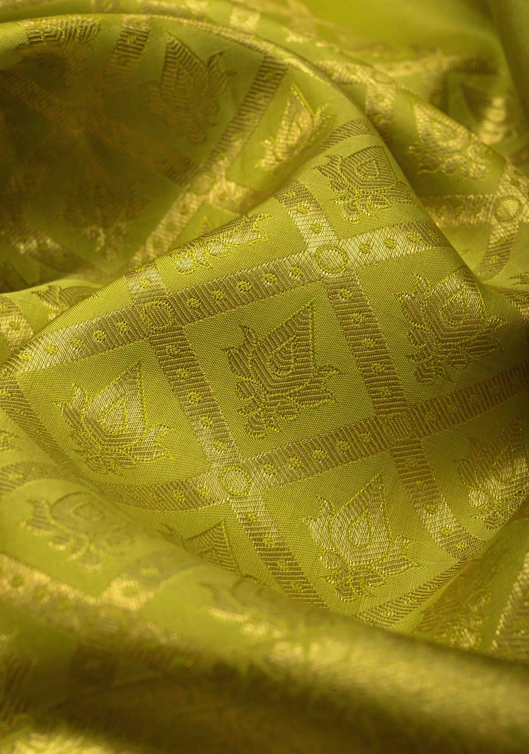 Chartreuse Brocade Kanjivaram Soft Silk Saree with Wide Zari Border | SILK MARK CERTIFIED