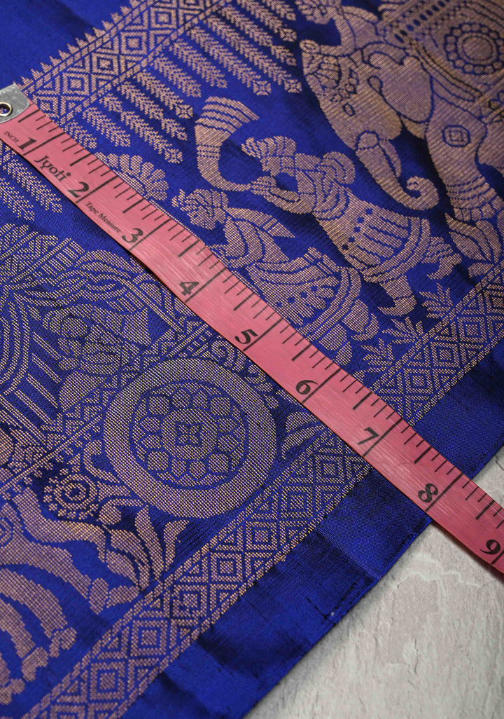Ink Blue Kanjivaram Soft Silk Saree with Chunri Buttis and Procession Zari Border | SILK MARK CERTIFIED