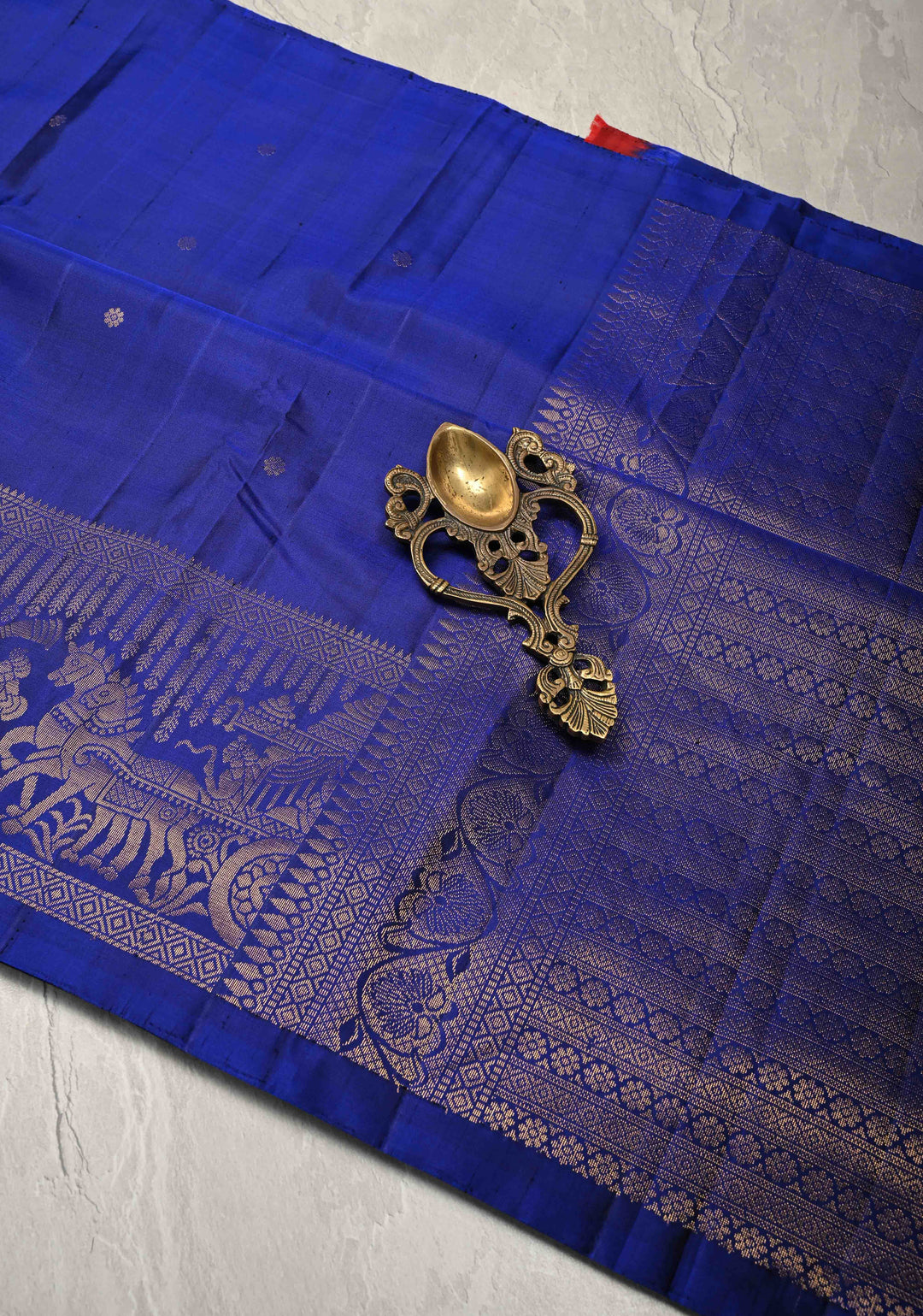 Ink Blue Kanjivaram Soft Silk Saree with Chunri Buttis and Procession Zari Border | SILK MARK CERTIFIED