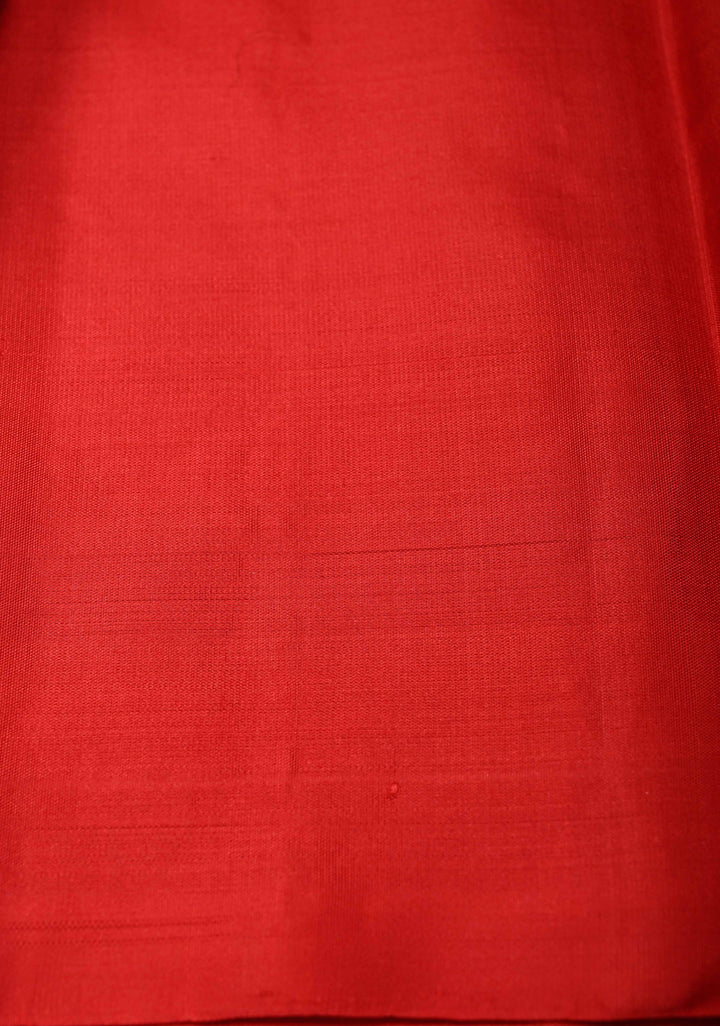 Scarlet Red Kanjivaram Soft Silk Saree with Floral Buttas and Temple Zari Border | SILK MARK CERTIFIED