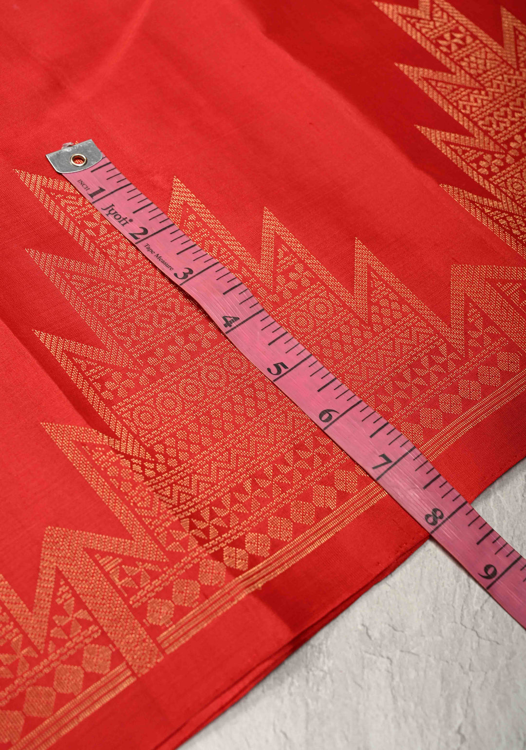 Scarlet Red Kanjivaram Soft Silk Saree with Floral Buttas and Temple Zari Border | SILK MARK CERTIFIED