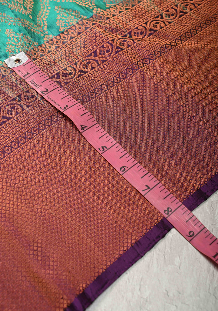 Irish Green Brocade Kanjivaram Soft Silk Saree with Contrast Zari Border | SILK MARK CERTIFIED