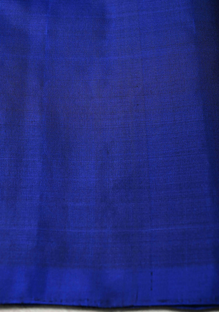 Sapphire Blue Kanjivaram Soft Silk Saree with Floral Buttas and Temple Zari Border | SILK MARK CERTIFIED