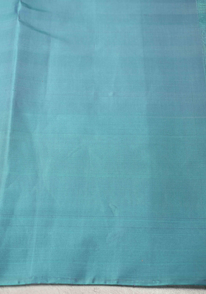 Lavender Kanjivaram Soft Silk Saree with Geometric Buttas  and Blue Contrast Border | SILK MARK CERTIFIED