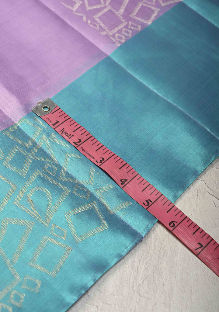 Lavender Kanjivaram Soft Silk Saree with Geometric Buttas  and Blue Contrast Border | SILK MARK CERTIFIED