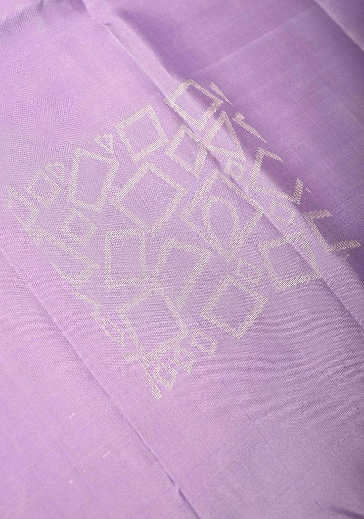Lavender Kanjivaram Soft Silk Saree with Geometric Buttas  and Blue Contrast Border | SILK MARK CERTIFIED