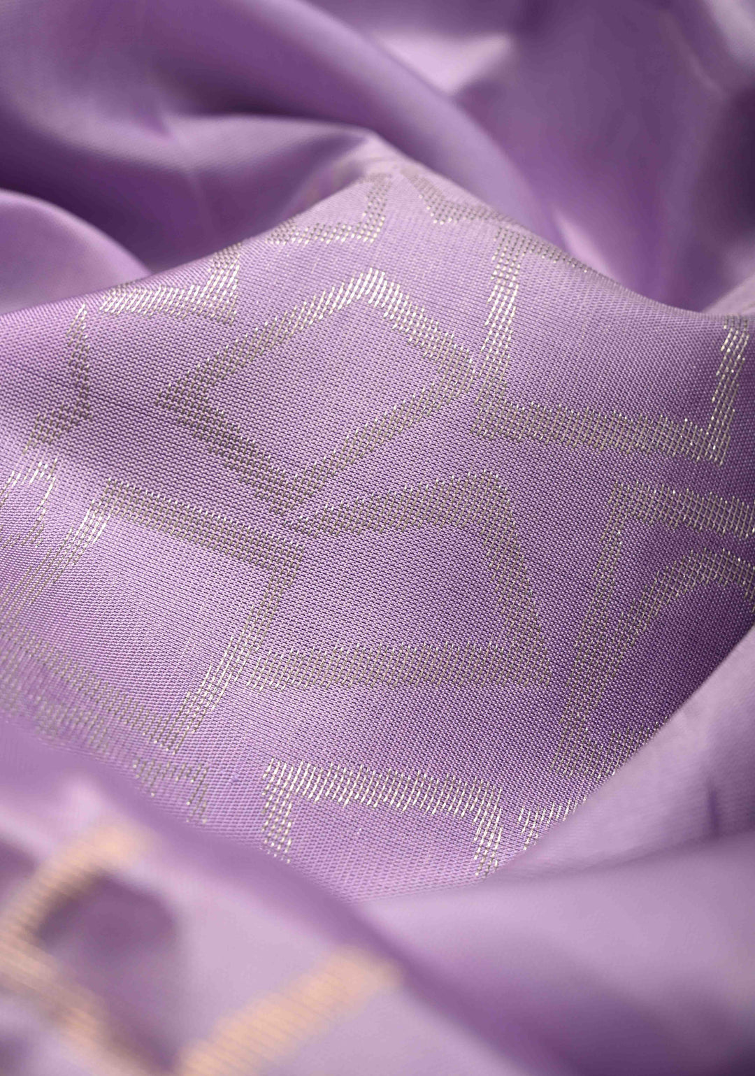 Lavender Kanjivaram Soft Silk Saree with Geometric Buttas  and Blue Contrast Border | SILK MARK CERTIFIED