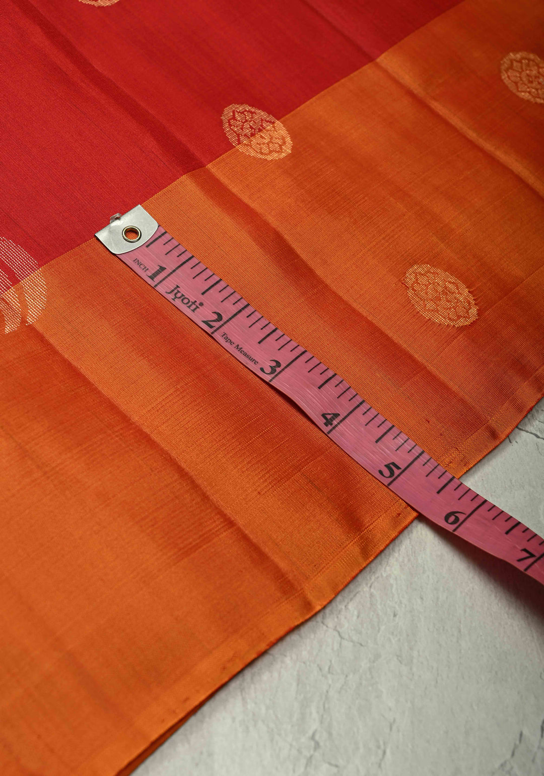 Red Kanjivaram Soft Silk Saree with Resham Butta and Contrast Orange Border | SILK MARK CERTIFIED