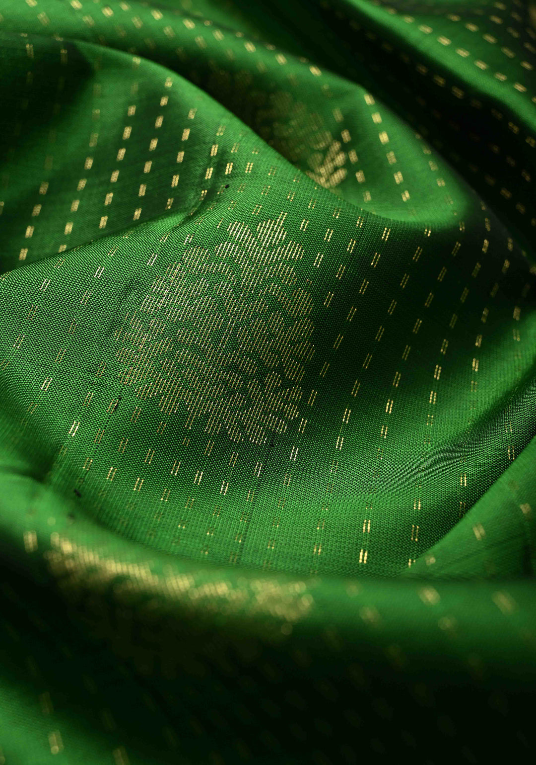 Parrot Green Zari Stripes on Kanjivaram Soft Silk Saree with Zari Buttas and Contrast Border | SILK MARK CERTIFIED