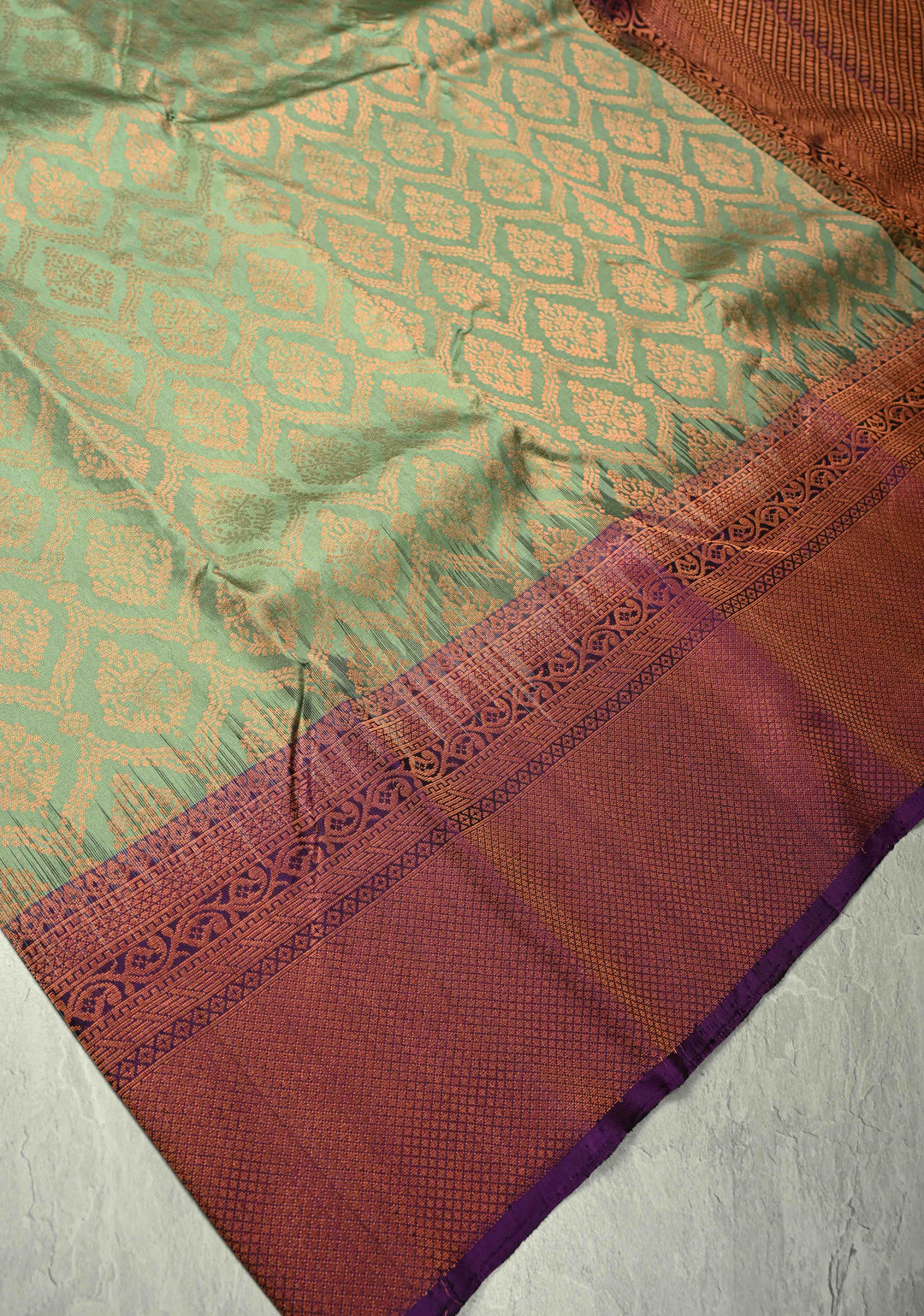Pure Banarasi Soft Silk Saree in Spring Green with Antique Floral Brocade Jaal and Contrast Border | SILK MARK CERTIFIED