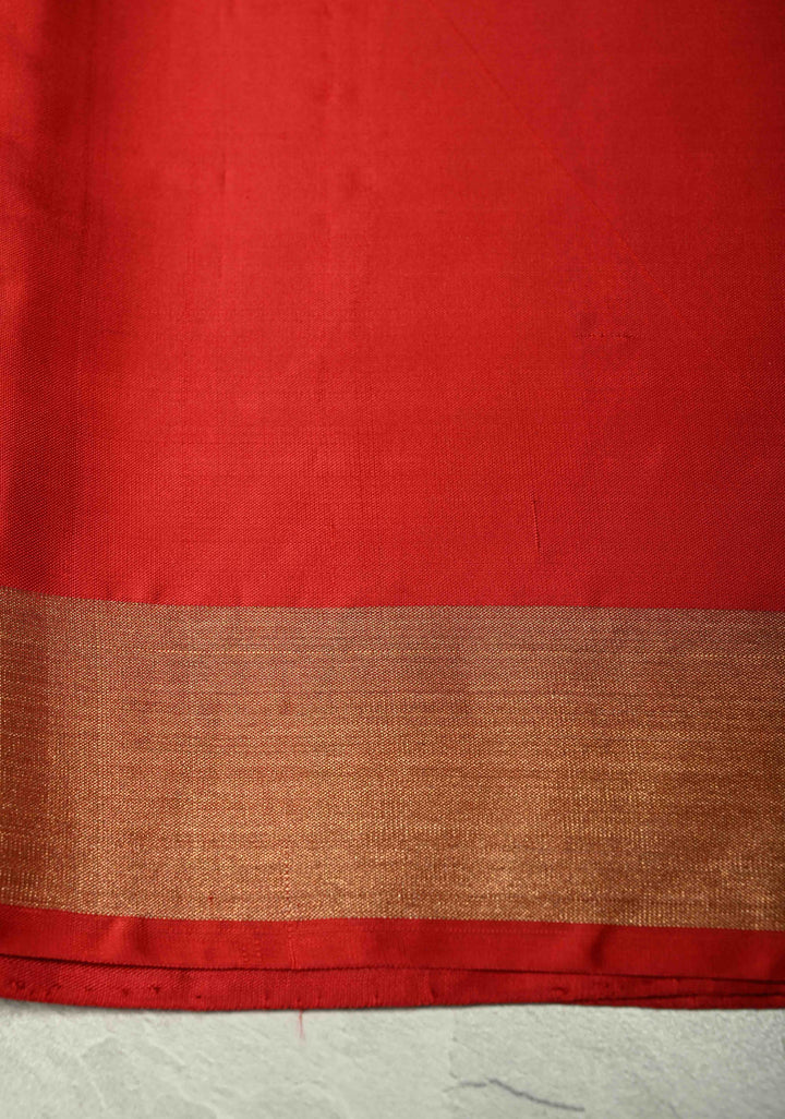 Forest Green Fusion Ikkat Kanjivaram Soft Silk Saree with Weave Jaal and Zari Border | SILK MARK CERTIFIED | SHOBITAM