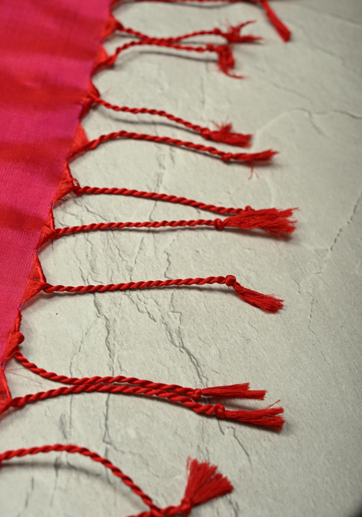 Pink Dual tone  Kanjivaram Soft Silk Saree with Chunri Buttis and Procession Zari Border | SILK MARK CERTIFIED