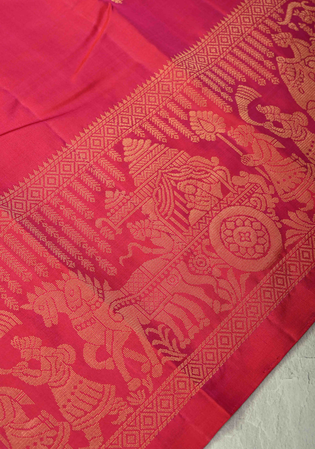 Pink Dual tone  Kanjivaram Soft Silk Saree with Chunri Buttis and Procession Zari Border | SILK MARK CERTIFIED