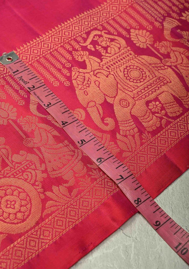 Pink Dual tone  Kanjivaram Soft Silk Saree with Chunri Buttis and Procession Zari Border | SILK MARK CERTIFIED