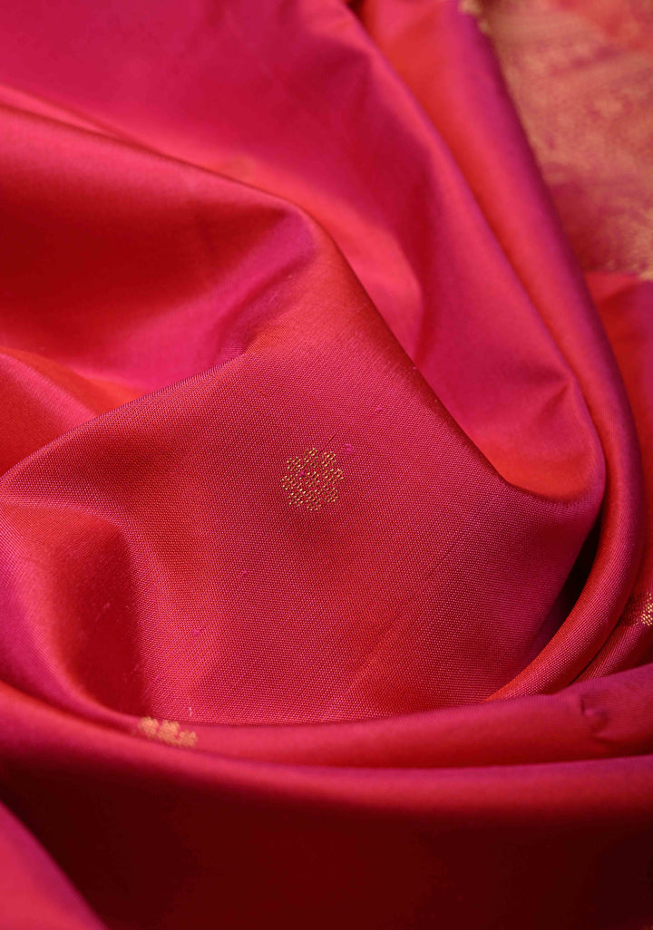 Pink Dual tone  Kanjivaram Soft Silk Saree with Chunri Buttis and Procession Zari Border | SILK MARK CERTIFIED