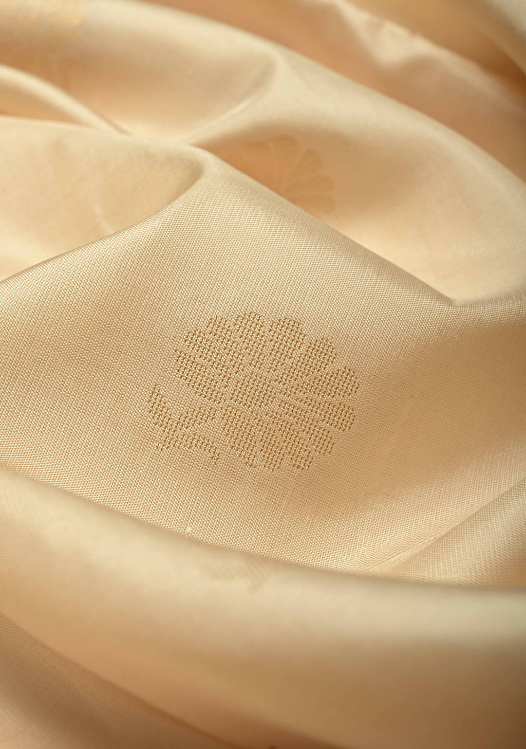 Off White Kanjivaram Soft Silk Saree with Floral Zari Buttas and Meenakari Cross Stitch Temple Border | SILK MARK CERTIFIED