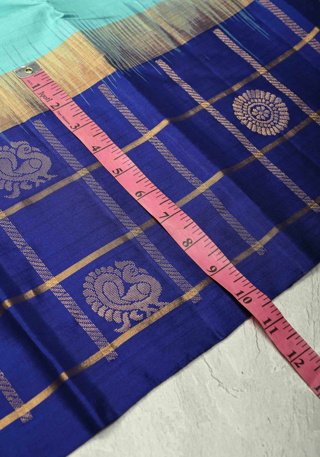 Powder Blue Kanjivaram Soft Silk Saree with Peacock Buttas and Contrast Zari Checks Border | SILK MARK CERTIFIED