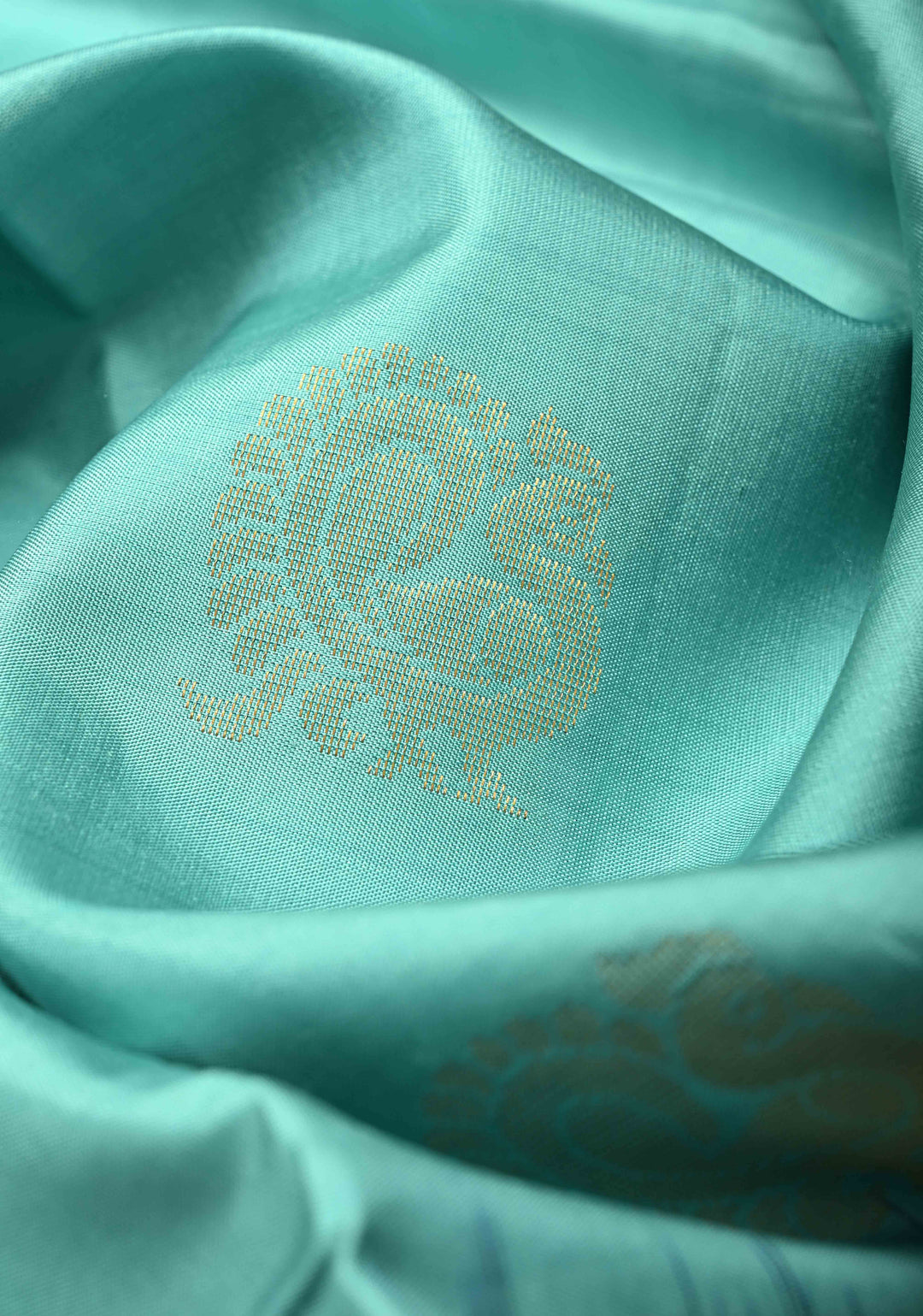 Powder Blue Kanjivaram Soft Silk Saree with Peacock Buttas and Contrast Zari Checks Border | SILK MARK CERTIFIED