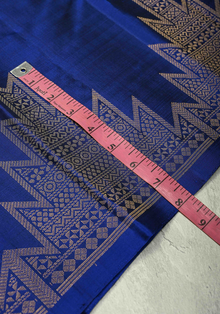 Navy Blue Kanjivaram Soft Silk Saree with Floral Zari Buttas and Temple Zari Border | SILK MARK CERTIFIED