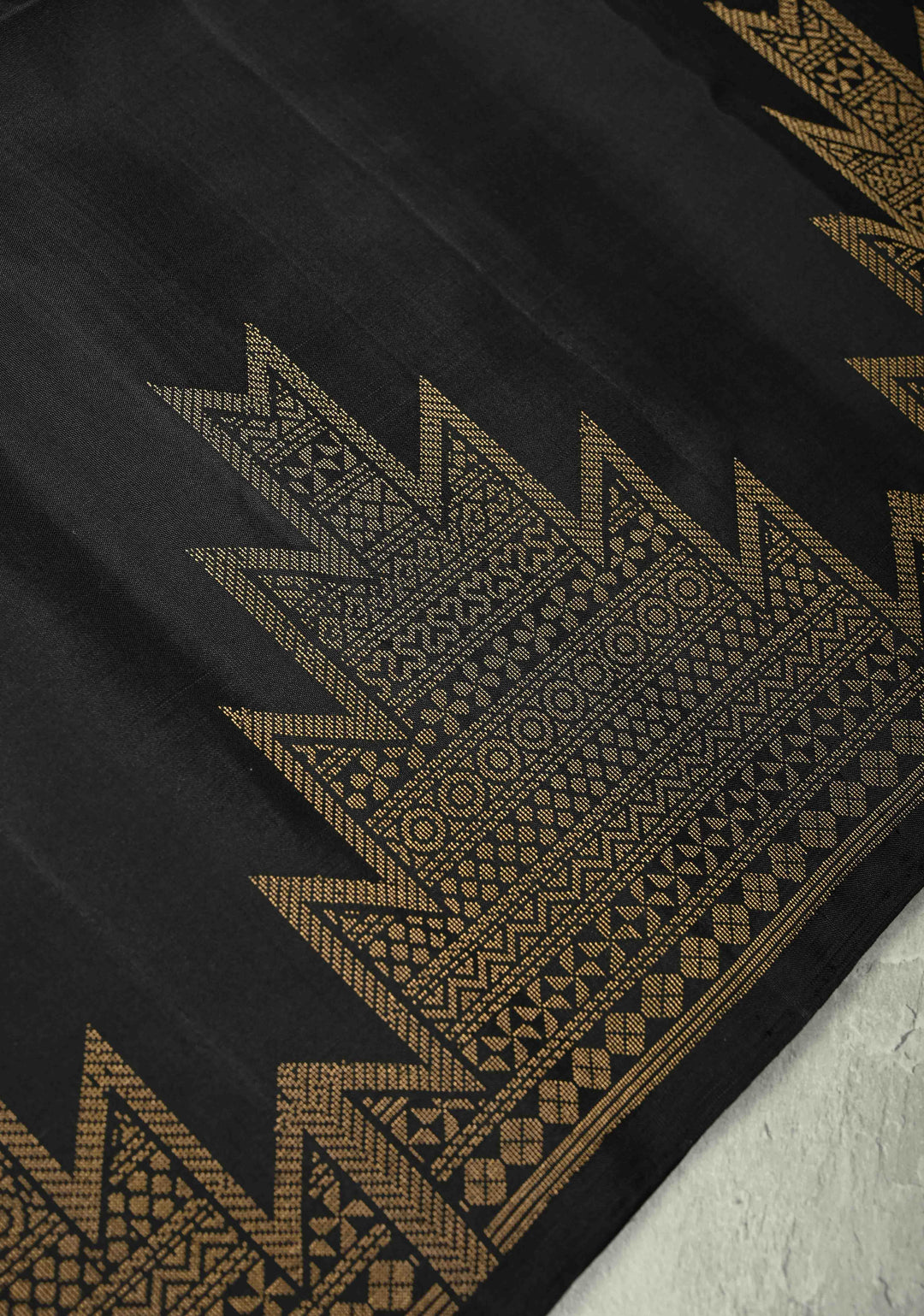 Black Kanjivaram Soft Silk Saree with Floral Zari Buttas and Temple Zari Border | SILK MARK CERTIFIED