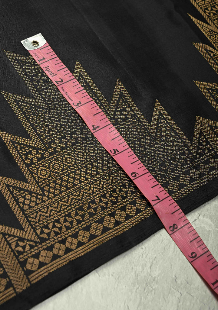 Black Kanjivaram Soft Silk Saree with Floral Zari Buttas and Temple Zari Border | SILK MARK CERTIFIED