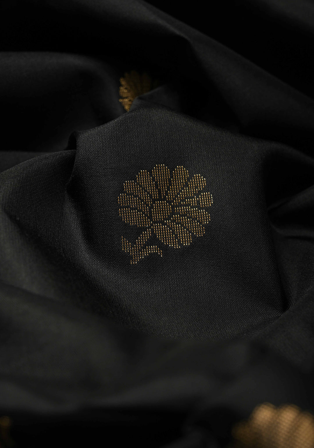 Black Kanjivaram Soft Silk Saree with Floral Zari Buttas and Temple Zari Border | SILK MARK CERTIFIED