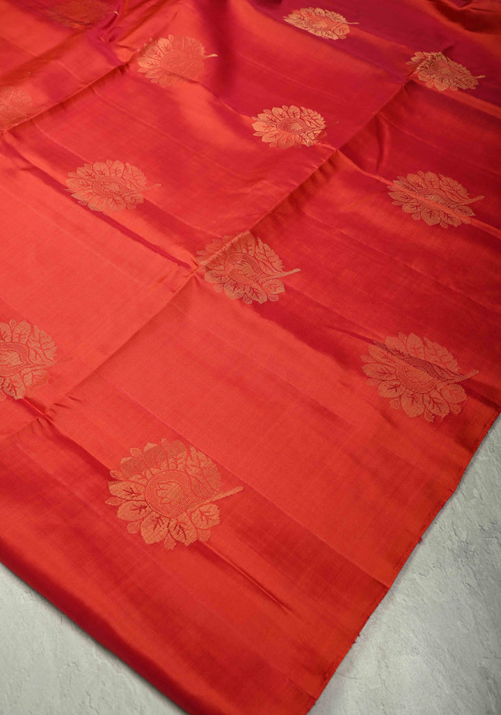 Pink Dual Tone Borderless Kanjivaram Soft Silk Saree with Floral Zari Buttas and Contrast Pallu | SILK MARK CERTIFIED