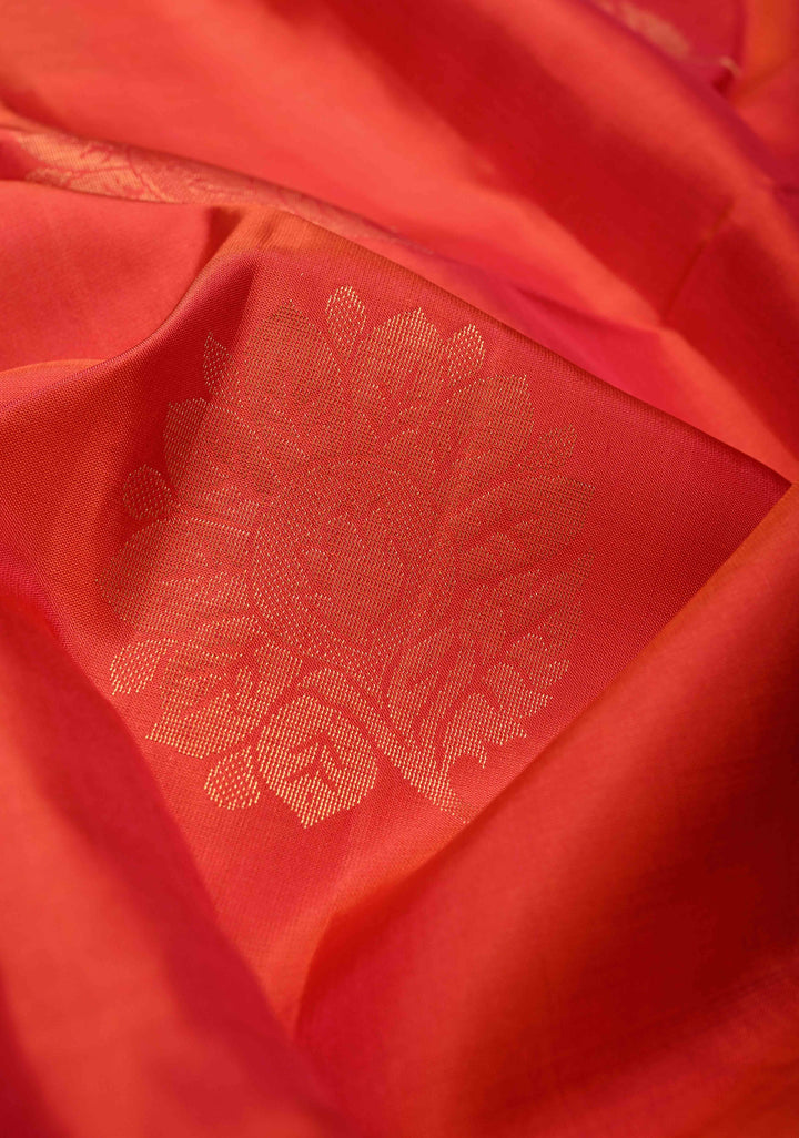 Pink Dual Tone Borderless Kanjivaram Soft Silk Saree with Floral Zari Buttas and Contrast Pallu | SILK MARK CERTIFIED