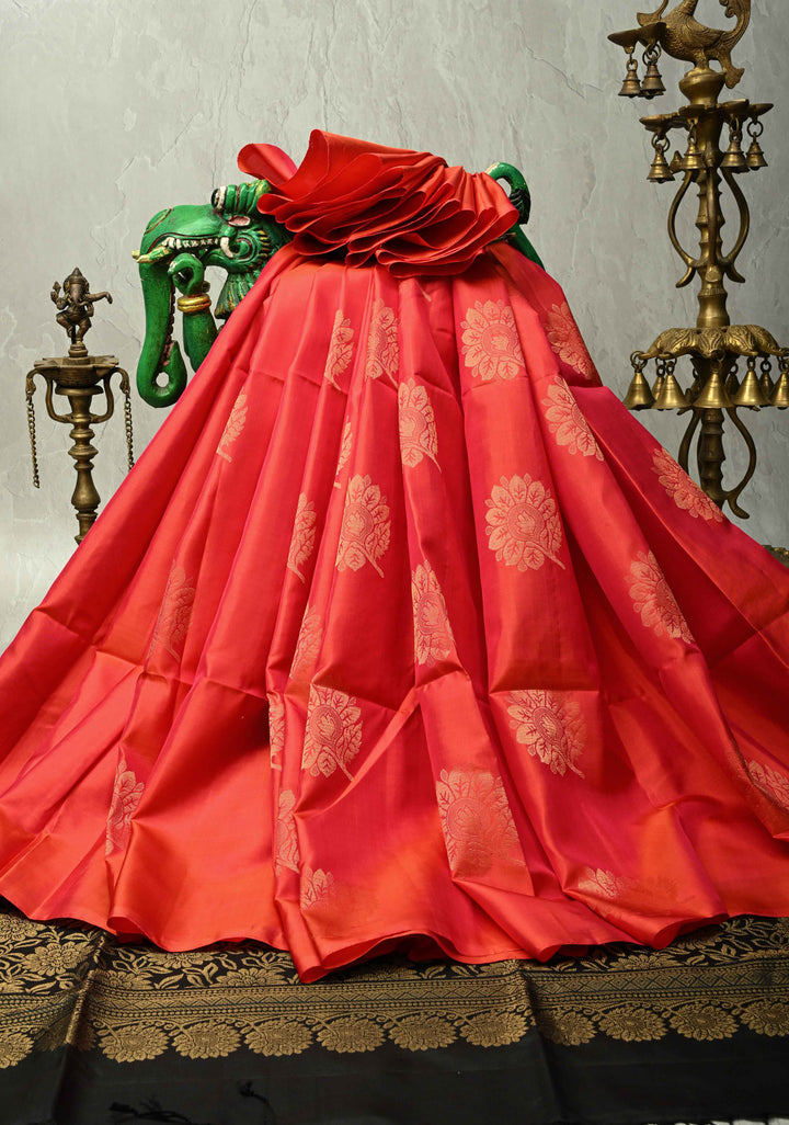 Pink Dual Tone Borderless Kanjivaram Soft Silk Saree with Floral Zari Buttas and Contrast Pallu | SILK MARK CERTIFIED