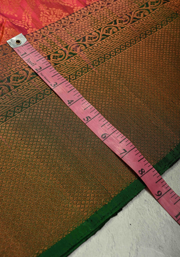 Rani Pink Kanjivaram Soft Silk Saree with Brocade Jaal and Contrast Zari Border | SILK MARK CERTIFIED