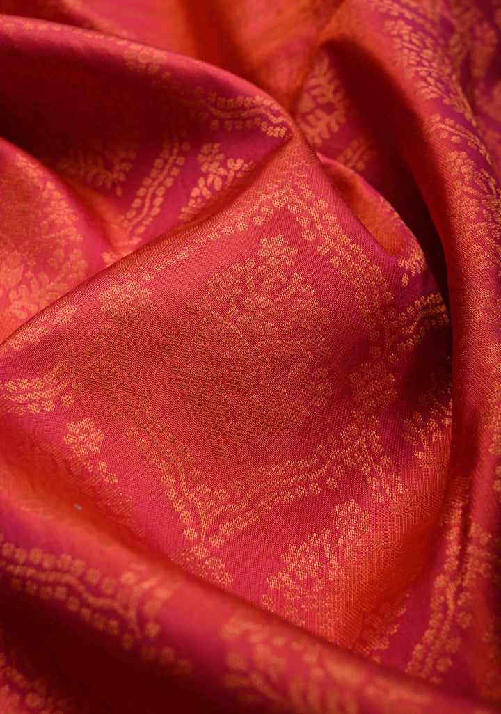 Rani Pink Kanjivaram Soft Silk Saree with Brocade Jaal and Contrast Zari Border | SILK MARK CERTIFIED