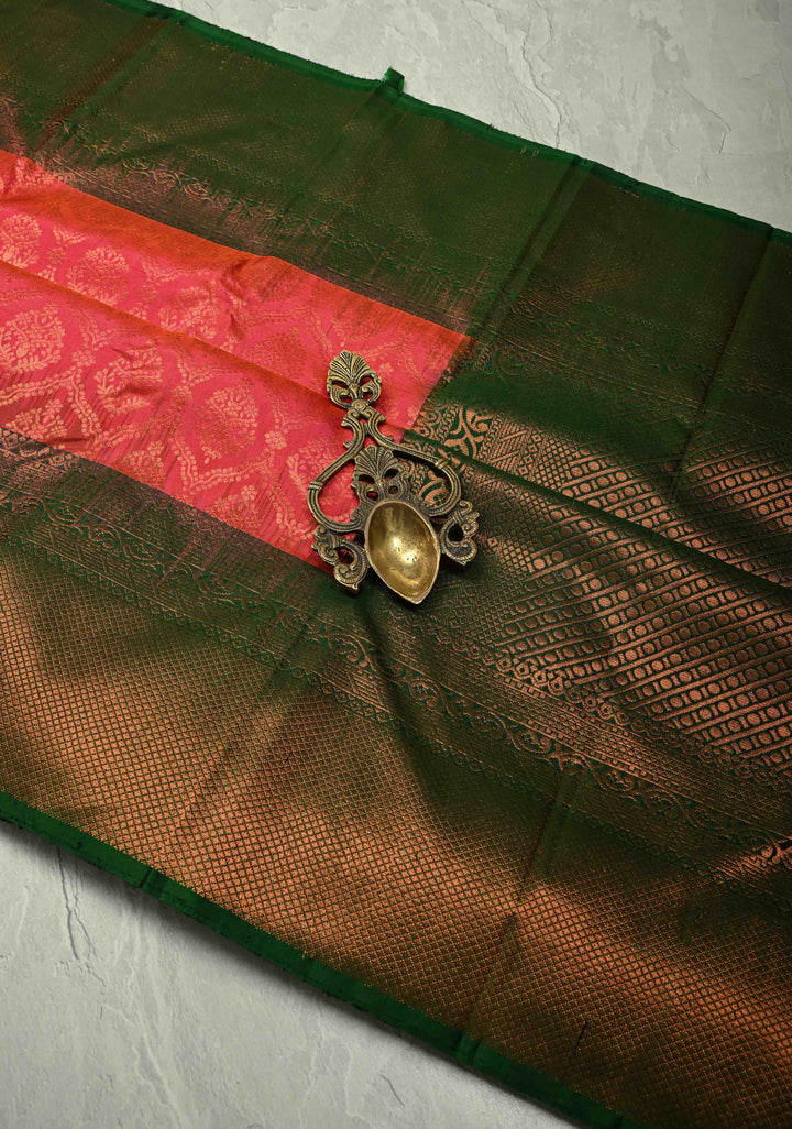 Rani Pink Kanjivaram Soft Silk Saree with Brocade Jaal and Contrast Zari Border | SILK MARK CERTIFIED