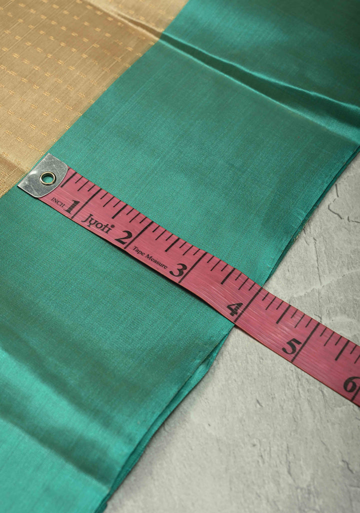 Cream Zari Stripes on Kanjivaram Soft Silk Saree with Zari Buttas and Contrast Border | SILK MARK CERTIFIED