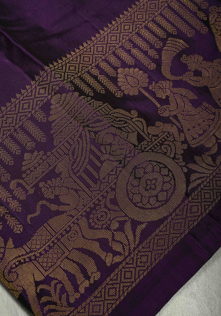 Eggplant Purple Dual Tone Kanjivaram Soft Silk Saree with Chunri Buttis and Procession Zari Border | SILK MARK CERTIFIED