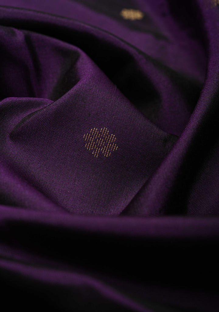 Eggplant Purple Dual Tone Kanjivaram Soft Silk Saree with Chunri Buttis and Procession Zari Border | SILK MARK CERTIFIED