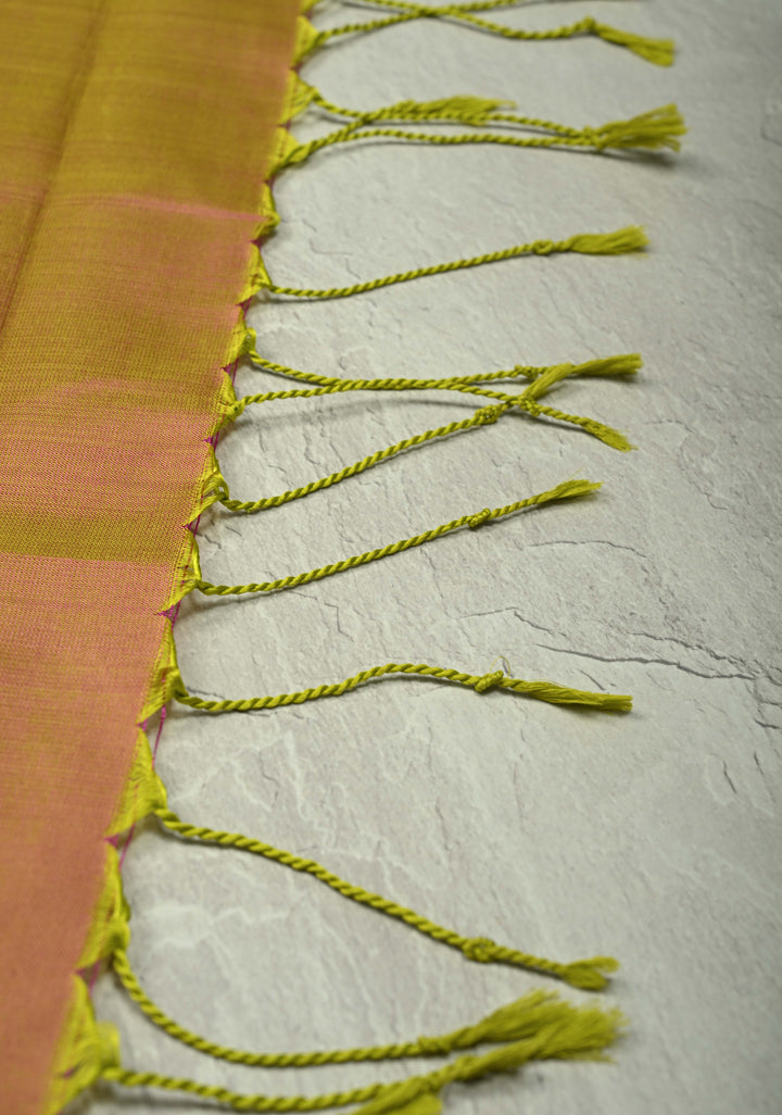 Light Magenta Kanjivaram Soft Silk Saree with Gold-Silver Rangoli Buttas and Contrast Border | SILK MARK CERTIFIED