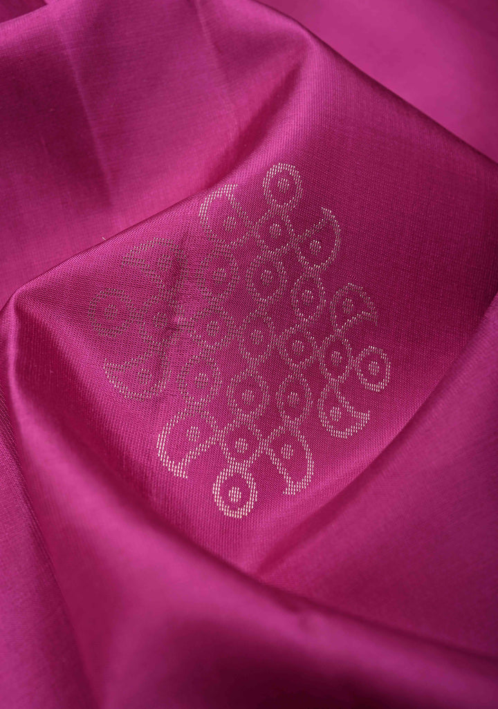Light Magenta Kanjivaram Soft Silk Saree with Gold-Silver Rangoli Buttas and Contrast Border | SILK MARK CERTIFIED