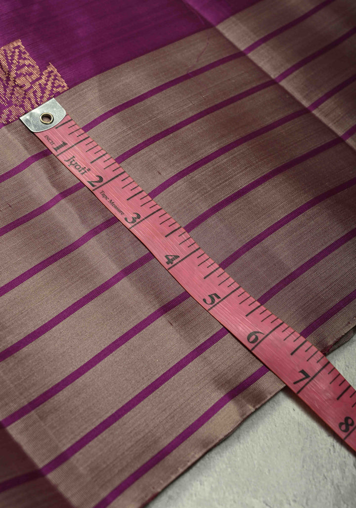 Plum Kanjivaram Soft Silk Saree with Floral Zari Buttas and Contrast Border | SILK MARK CERTIFIED