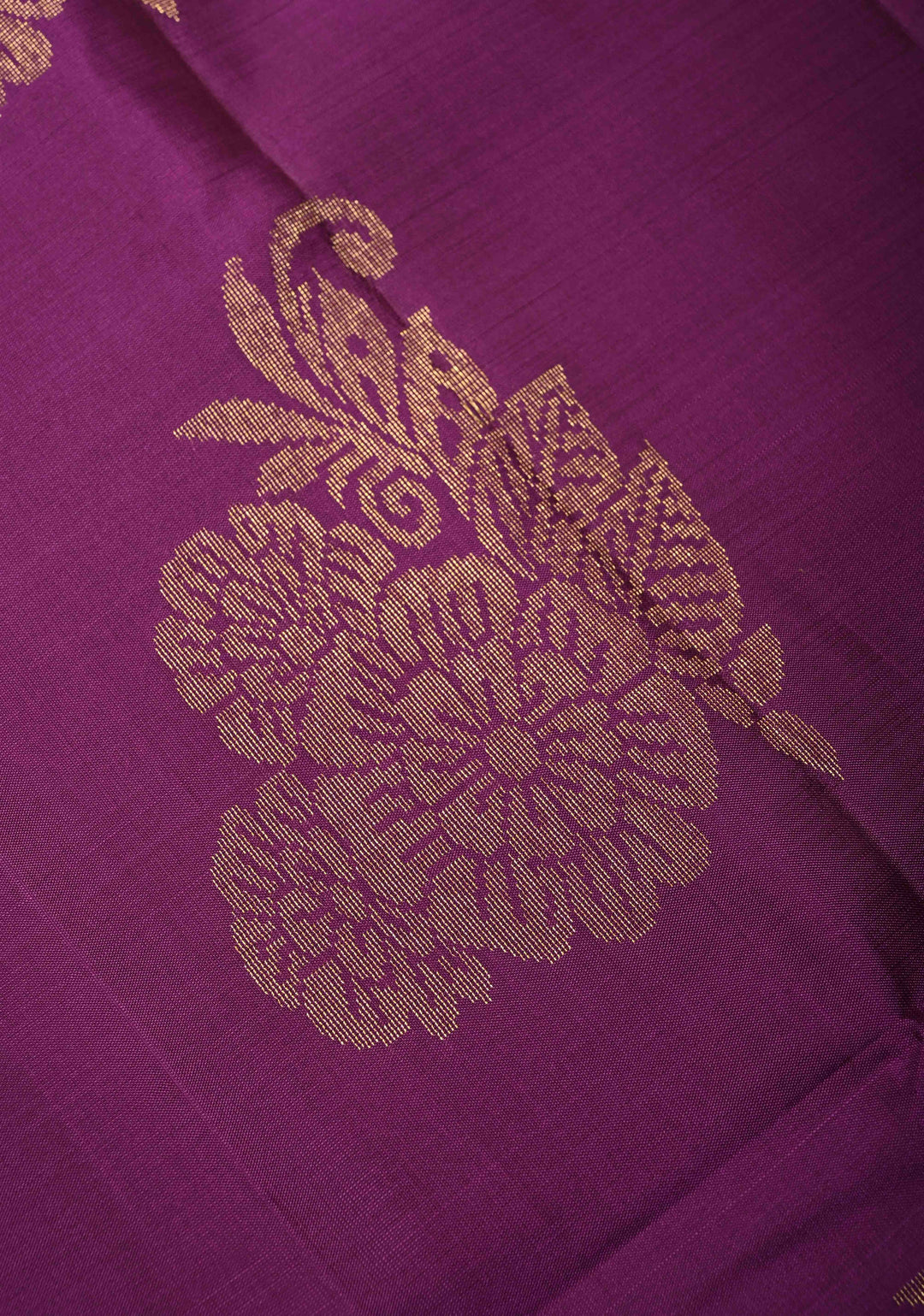 Plum Kanjivaram Soft Silk Saree with Floral Zari Buttas and Contrast Border | SILK MARK CERTIFIED