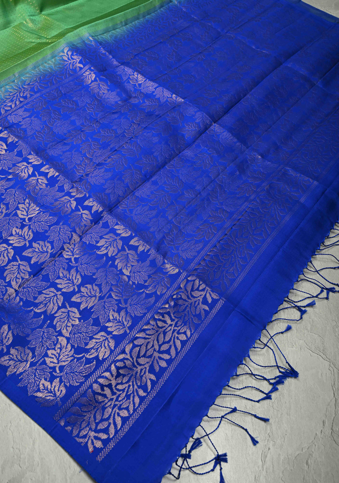 Spring Green Zari Stripes on Kanjivaram Soft Silk Saree with Zari Buttas and Contrast Border | SILK MARK CERTIFIED