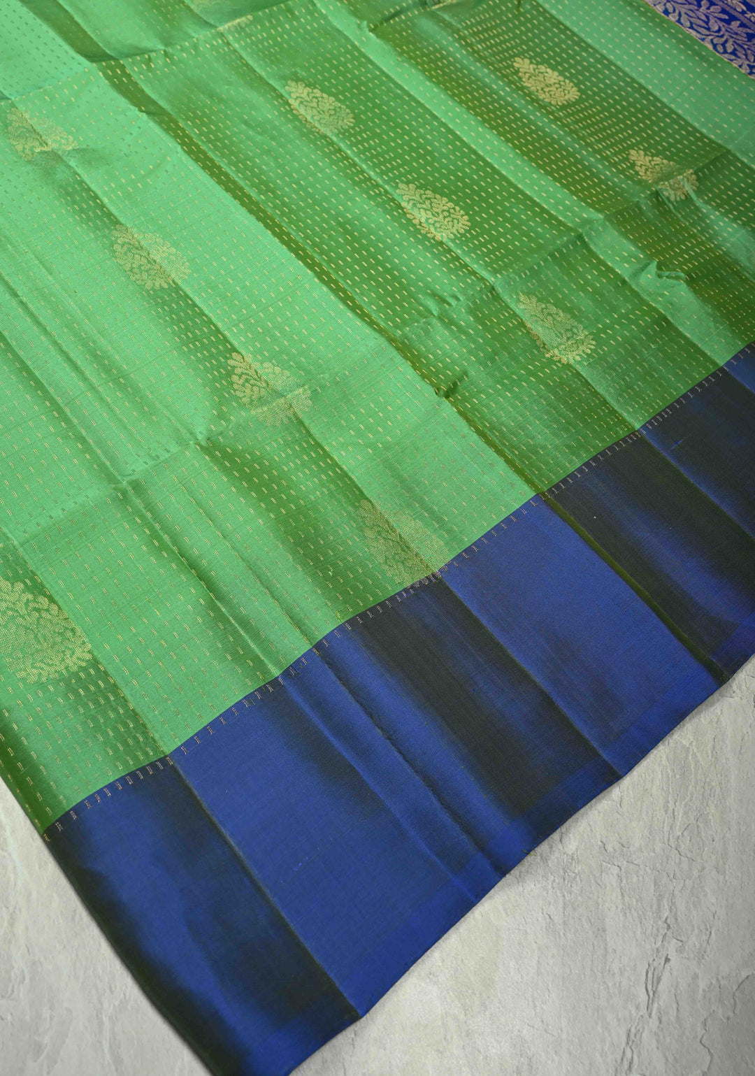 Spring Green Zari Stripes on Kanjivaram Soft Silk Saree with Zari Buttas and Contrast Border | SILK MARK CERTIFIED