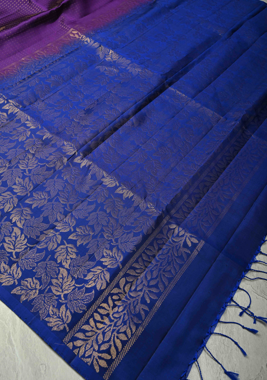 Eggplant Purple Zari Stripes on Kanjivaram Soft Silk Saree with Zari Buttas and Contrast Border | SILK MARK CERTIFIED