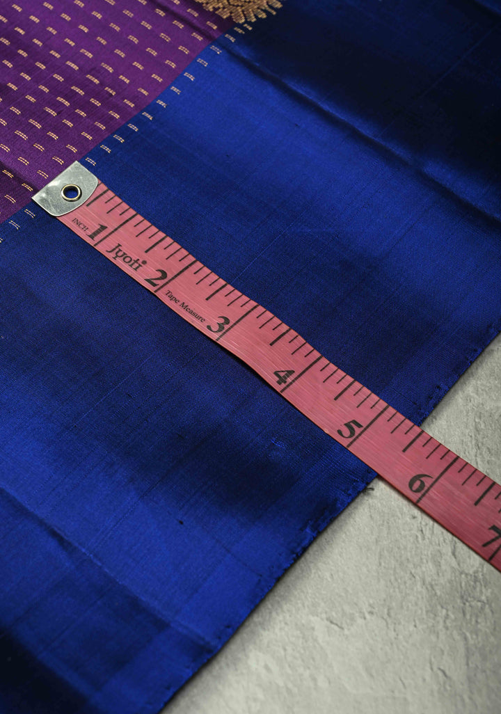 Eggplant Purple Zari Stripes on Kanjivaram Soft Silk Saree with Zari Buttas and Contrast Border | SILK MARK CERTIFIED