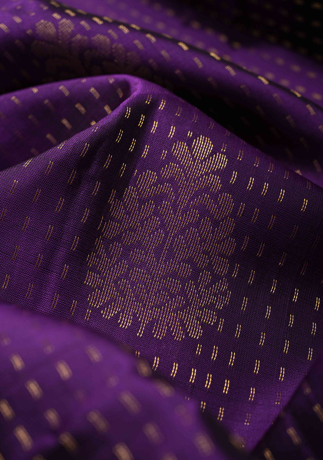 Eggplant Purple Zari Stripes on Kanjivaram Soft Silk Saree with Zari Buttas and Contrast Border | SILK MARK CERTIFIED