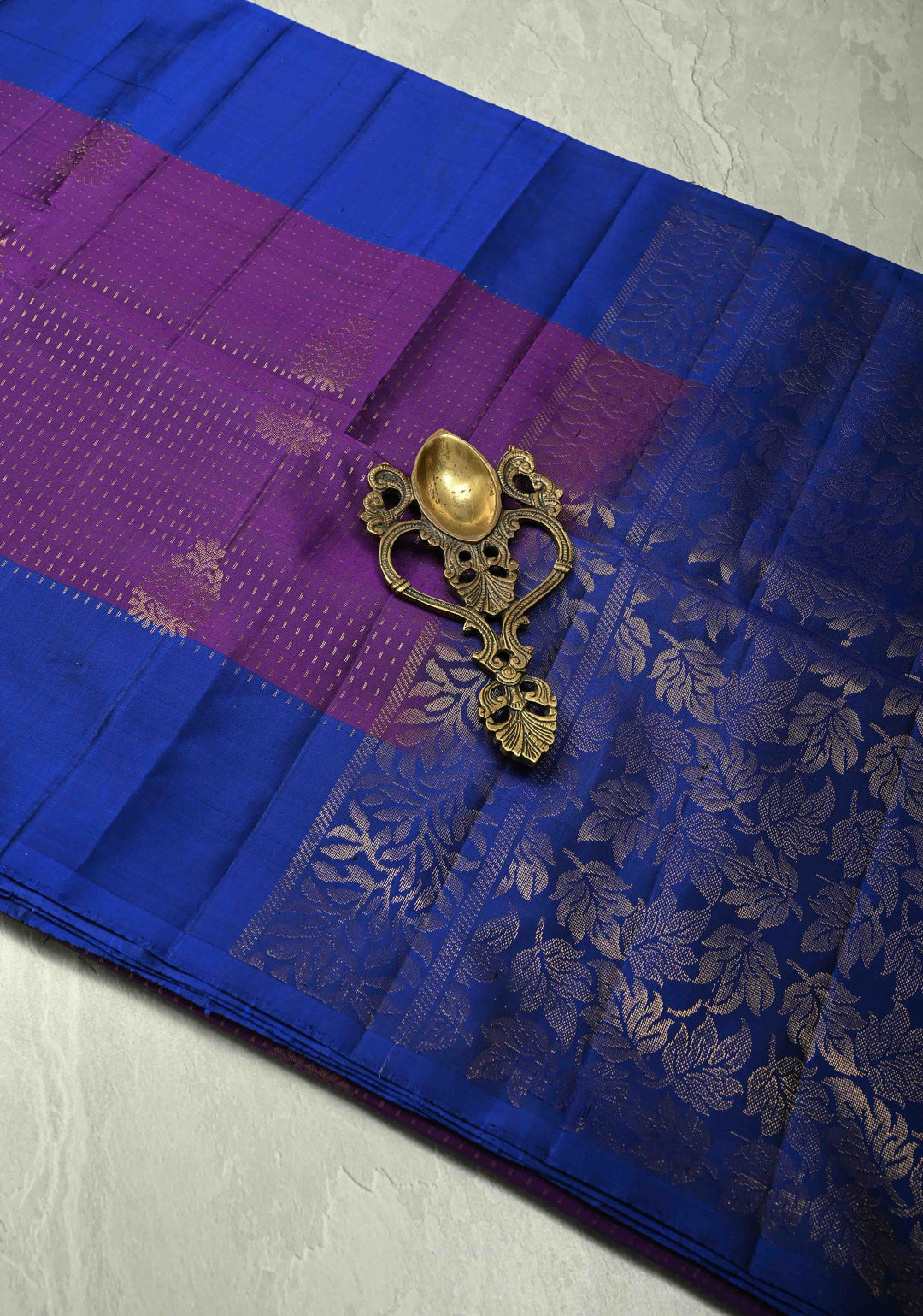 Eggplant Purple Zari Stripes on Kanjivaram Soft Silk Saree with Zari Buttas and Contrast Border | SILK MARK CERTIFIED