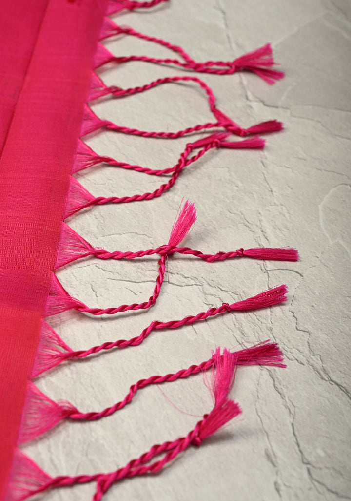 Rani Pink Dual Tone Lightweight Pure Kanjivaram Soft Silk Saree with Tree Motifs and Minimal Zari Border | SILK MARK CERTIFIED