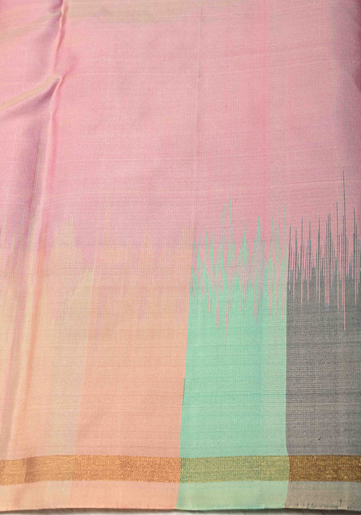 Turquoise Blue Pure Kanjivaram Soft Silk Saree with Gold-Silver Floral Buttas and Rangkaat Style Border | SILK MARK CERTIFIED