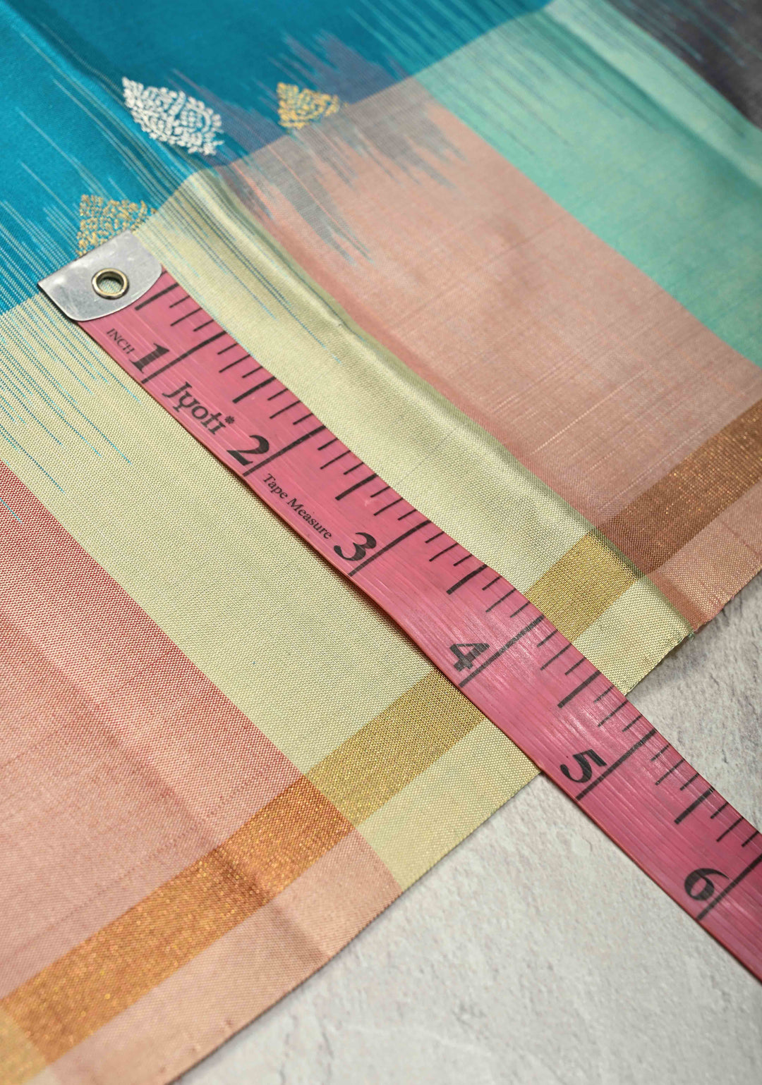 Turquoise Blue Pure Kanjivaram Soft Silk Saree with Gold-Silver Floral Buttas and Rangkaat Style Border | SILK MARK CERTIFIED