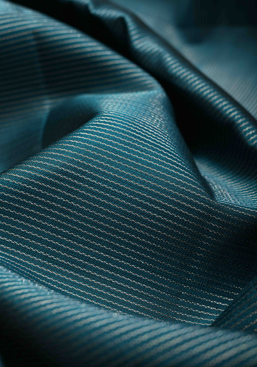 Deep Teal Vairaoosi Silver Zari Stripes on Kanjivaram Soft Silk Saree with Distinct Tree Motifs on Border and Contrast Pallu | SILK MARK CERTIFIED