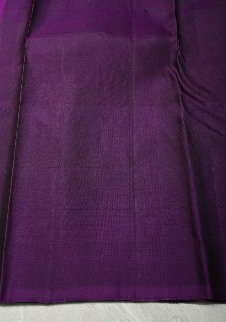 Bright Pink Kanjivaram Soft Silk Saree with Brocade Jaal and Contrast Purple Muted Zari Border | SILK MARK CERTIFIED